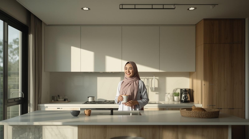 Ibu rumah tangga merasa nyaman di dapur kustom yang dirancang oleh vendor interior terpercaya di Batam