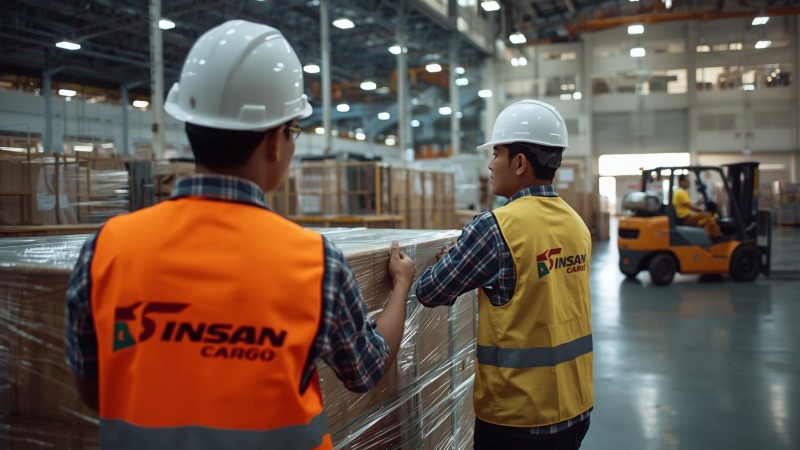 Aktivitas bongkar muat kargo logistik di gudang secara profesional. kirim barang besar surabaya pekanbaru